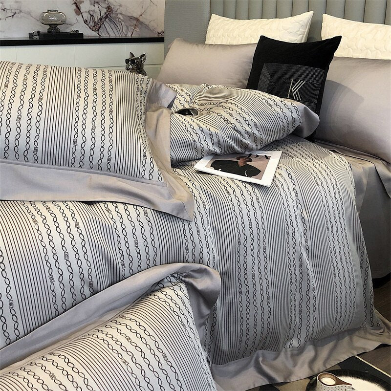 Hudson Valley Charm: Lyocell Cotton Gray Luxury Cotton Duvet Cover Set (4 Pieces)