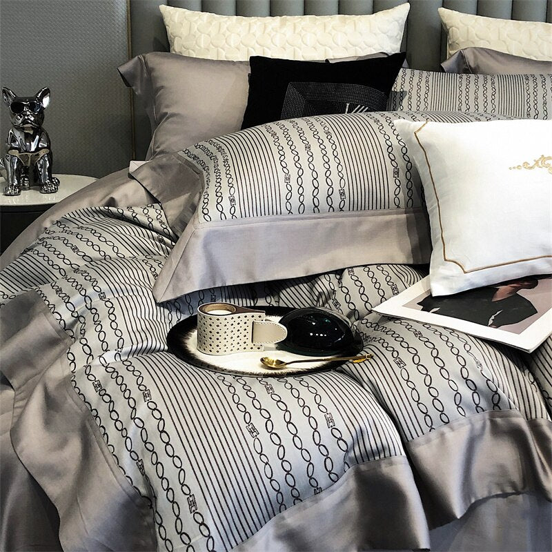 Hudson Valley Charm: Lyocell Cotton Gray Luxury Cotton Duvet Cover Set (4 Pieces)
